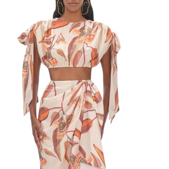NWT Andrea Iyamah Halima Crop Top Resort Wear Cover Up Eucalyptus Leaves Sz S - Picture 2 of 15